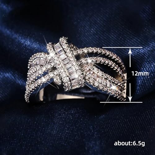 PAVOOI 14K Gold Plated X Ring Simulated Diamond CZ Criss Cross Ring for Women Juude Jewelers Silver Rose Gold Braided Wrap Knot Style Promise Statement Cocktail Party Ring(Silver.G-US Code-6) - color: SILVER.G, size: (US Code-6)
