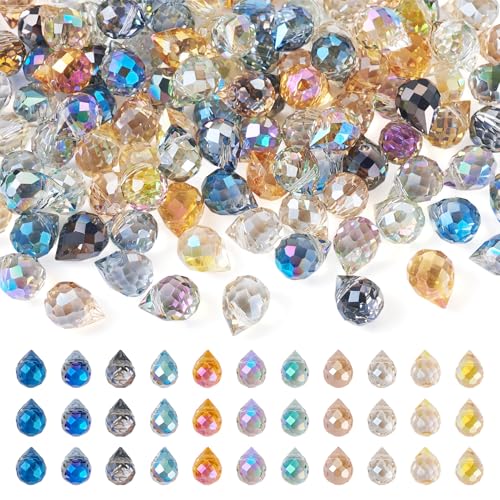 110Pcs Faceted Teardrop Crystal Beads Electroplate Top Drilled Glass Beads Colorful Crystal Teardrop Dangle Charms Chandeliers Pendants for DIY Earring Bracelet Necklace Jewelry Making - color: Mixed Color-A