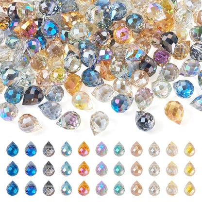 110Pcs Faceted Teardrop Crystal Beads Electroplate Top Drilled Glass Beads Colorful Crystal Teardrop Dangle Charms Chandeliers Pendants for DIY Earring Bracelet Necklace Jewelry Making - color: Mixed Color-A