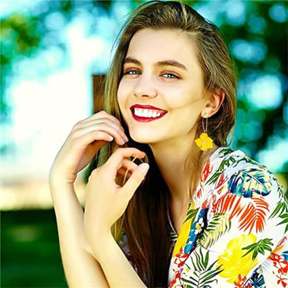 WCRAZYE Bohemian Daisy Flower Earrings Necklace Sets for Women Unique Trendy Boho Matte 3D Gold Flower Floral Petal Statement Earring Wedding Jewelry - color: Yellow