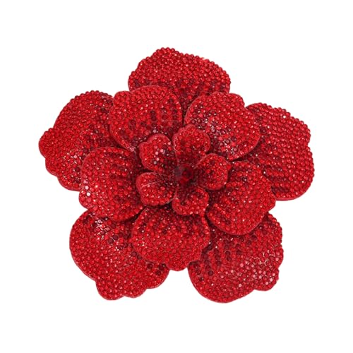 Rhinestone Flower Brooch Pin for Women Men Elegant Sparkly Crystal Camellia Floral Lapel Pins Shawl Dress Suit Clothes Accessories Wedding Party Fashion Jewelry 105mm - color: Red