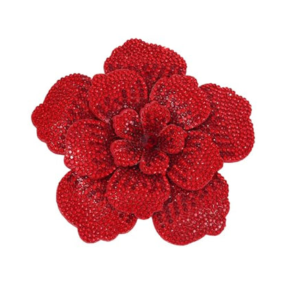 Rhinestone Flower Brooch Pin for Women Men Elegant Sparkly Crystal Camellia Floral Lapel Pins Shawl Dress Suit Clothes Accessories Wedding Party Fashion Jewelry 105mm - color: Red