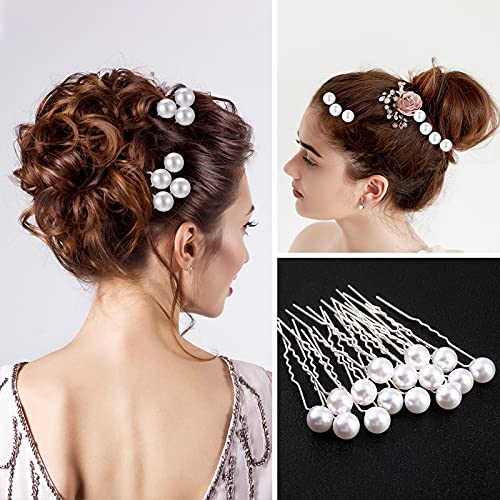 60 Pieces Bridal Wedding Hair Pins Silver Pearl Rhinestone Crystal Flower U Shape Clips Diamond Jewelry Updo Hair Barrettes Prom Styling Decorations Accessories for Brides Bridesmaids Women