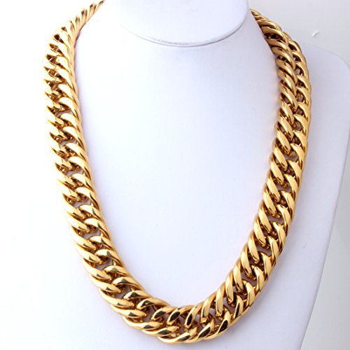 Men Curb Chain Necklace Stainless Steel/sliver/black/gold Chunky Double Tight Cuban Link Hip Hop Neck Chains for Men,width:22MM 18inch-32inch 8 Length Options - color: gold, size: 20