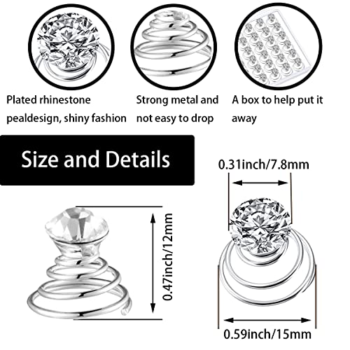 50 Pieces Crystal Twisters Spiral Set Bridal Rhinestone Gems Hair Pins Silver Coil Hair Gems Hair Clips for Wedding Party Prom with Clear Box for Women Girls Party Gift(Diamond Style) - color: Diamond