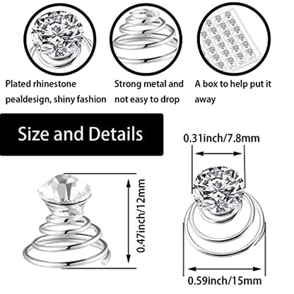 50 Pieces Crystal Twisters Spiral Set Bridal Rhinestone Gems Hair Pins Silver Coil Hair Gems Hair Clips for Wedding Party Prom with Clear Box for Women Girls Party Gift(Diamond Style) - color: Diamond