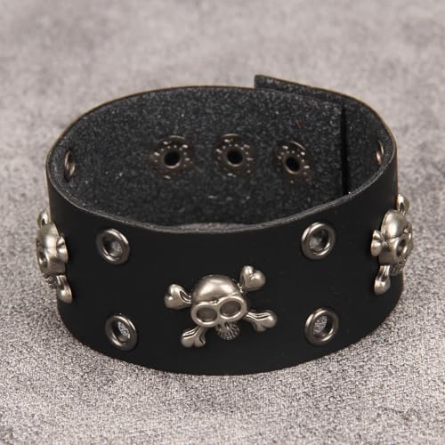 Jeilwiy Punk Leather Wristbands for Men Bracelets Handmade Wide Cuff Bangle Braided Jewelry Black Brown Adjustable - Punk Father's Gifts - color: HGB150-Black