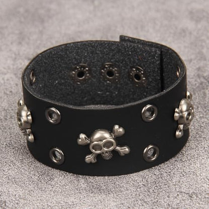 Jeilwiy Punk Leather Wristbands for Men Bracelets Handmade Wide Cuff Bangle Braided Jewelry Black Brown Adjustable - Punk Father's Gifts - color: HGB150-Black
