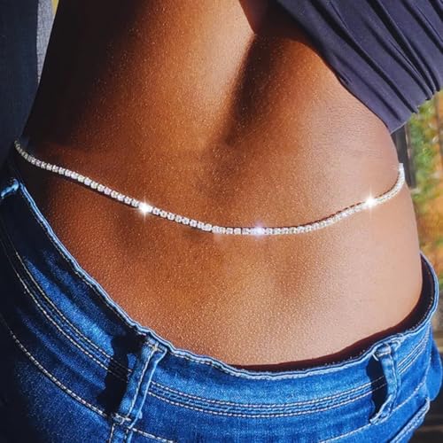 Tgirls Crystal Waist Chains Silver Sexy Layered Heart Rhinestone Belly Bikini Body Chains Sparkly Love Waist Body Jewelry for Women
