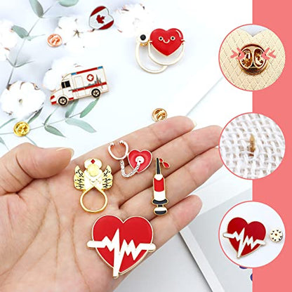 Cute Medicine Enamel Lapel Pin Set, LEEFONE 7 PCS Cartoon Stethoscope Heart Beat Badges Brooch Pins for Doctor Nurse Medical Students Clothing Bags Women Men