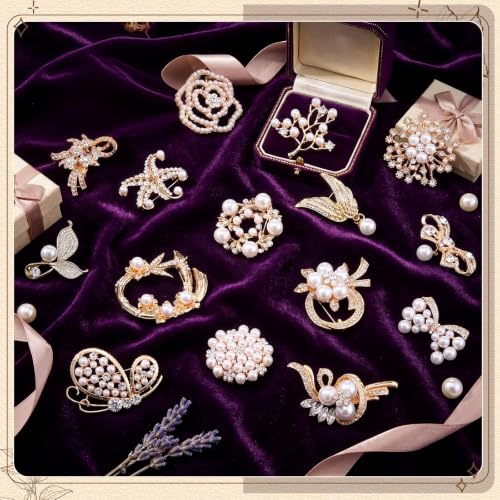 Sasylvia 16 Pcs Women Brooch Set Rhinestone Vintage Animal Insect Plant Pins Brooches Bulk for Christmas Women Girls Gifts - style: Pearl