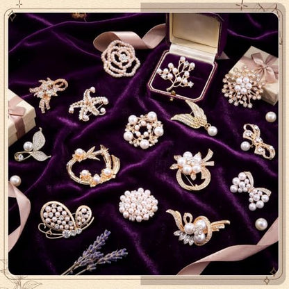 Sasylvia 16 Pcs Women Brooch Set Rhinestone Vintage Animal Insect Plant Pins Brooches Bulk for Christmas Women Girls Gifts - style: Pearl