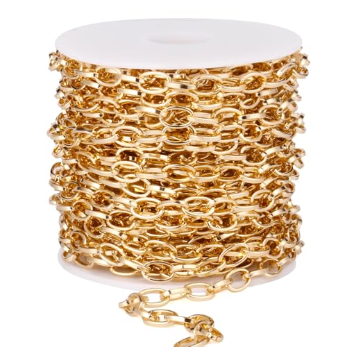 33FT Gold Paperclip Chain Roll 5MM Aluminum Link Chain for Jewelry Making | Golden Chunky Cable Link Chains for Necklace Bracelet Crafts - color: gold, size: 5MM