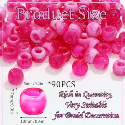 NAISKA 90Pcs Rose Red Hair Beads for Kids Cute Hair Beads for Braids Girls Beads for Hair Dreadlock Beads Small Pony Beads Acrylic Gradient Loc Beads Braid Charms - color: Rose Red