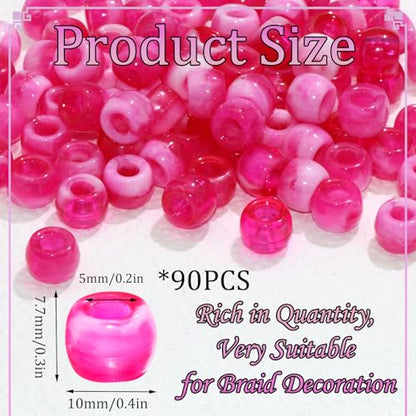 NAISKA 90Pcs Rose Red Hair Beads for Kids Cute Hair Beads for Braids Girls Beads for Hair Dreadlock Beads Small Pony Beads Acrylic Gradient Loc Beads Braid Charms - color: Rose Red
