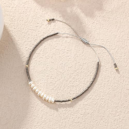 KELITCH Womens Pearl Bracelets Friendship Bracelet Handmade Miyuki Beads Charm Bracelet Holiday Gift - color: Dark Grey B