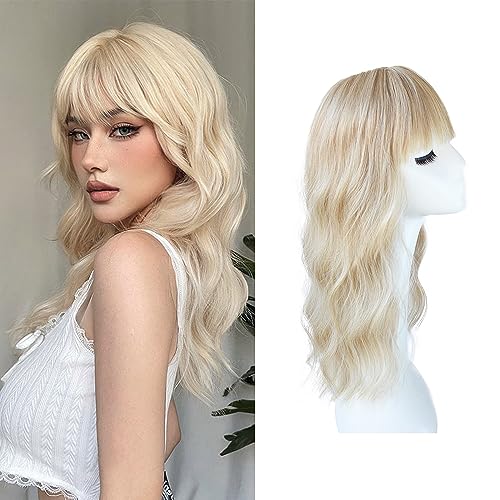 Synthetic Loose Water Wave Hair Topper With Bangs, Mixed Blonde | Clip in Hair Topper with Bangs Hair Toupee Hairpiece for Women Girls (18inch) - size: 18 Inch