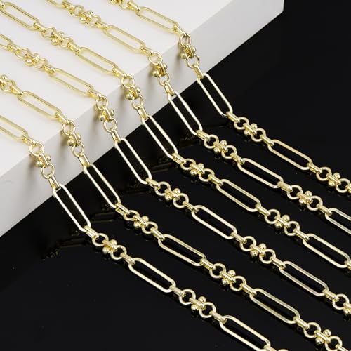 KYUNHOO 16.4 Feet Paperclip Chains for Jewelry Making with Jewelry Clasps | Light Gold Plated Iron Chain Link on Roll with Buckle Women Men Necklace Bracelet DIYJewelry Findings - color: Paperclip Gold