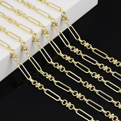 KYUNHOO 16.4 Feet Paperclip Chains for Jewelry Making with Jewelry Clasps | Light Gold Plated Iron Chain Link on Roll with Buckle Women Men Necklace Bracelet DIYJewelry Findings - color: Paperclip Gold