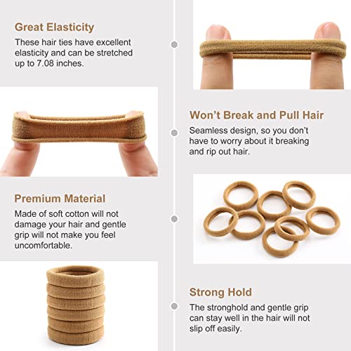 100 Pcs Thick Seamless Hair Ties, Ponytail Holders Hair Accessories No Damage for Thick Hair Christmas Gift(Light Brown Colors) | Nylon Hair Elastics, Thick Seamless Stretch, No Crease Damage, Ideal Daily Ponytail Holders for Women Girls All Hair Textures
