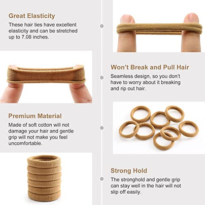 100 Pcs Thick Seamless Hair Ties, Ponytail Holders Hair Accessories No Damage for Thick Hair Christmas Gift(Light Brown Colors) | Nylon Hair Elastics, Thick Seamless Stretch, No Crease Damage, Ideal Daily Ponytail Holders for Women Girls All Hair Textures