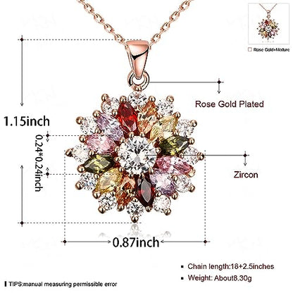 Colorful Snowflake Pendant Necklace, White Gold Plated Multi Gemstone Necklaces Marquise Cubic Zirconia Necklace for Women, 18+2 inch - color: 18k Rose Gold Plated
