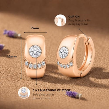 Gempires Huggie Hoop Earrings for Women | Cubic Zirconia Fashion Earrings Collection | Gold, Silver & Rose Gold Tone Styles | Lightweight Everyday Jewelry - color: Rose Gold Plated (Brass)