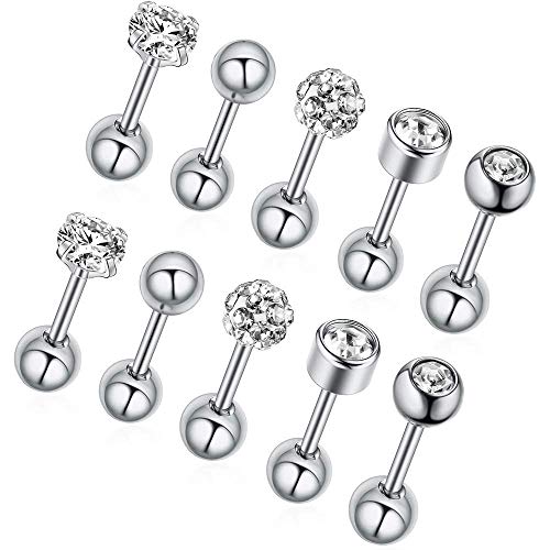 Stud Earrings Set 316L Stainless Steel Hypoallergenic Earrings for Women Men Earrings 3-7mm Cubic Zirconia Earrings Tragus Cartilage Helix Lobel Ear Studs 20G,Pack of 5 Pairs - color: A04:5Pairs(SILVER)