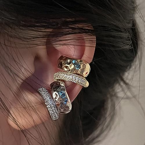 Ear Cuffs Non Piercing Aretes De Mujer Gold Chunky Earrings for Women Clip On Earrings Non Tarnish Gold Earrings Gifts Trendy Stuffers - color: 2PCS Double Chunky Ear Cuff