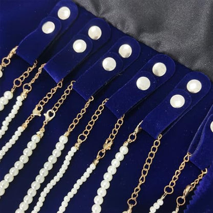 Travel Roll Bag Jewelry Display Storage Organizer Multi-function Velvet Pouch (Blue) - color: Blue