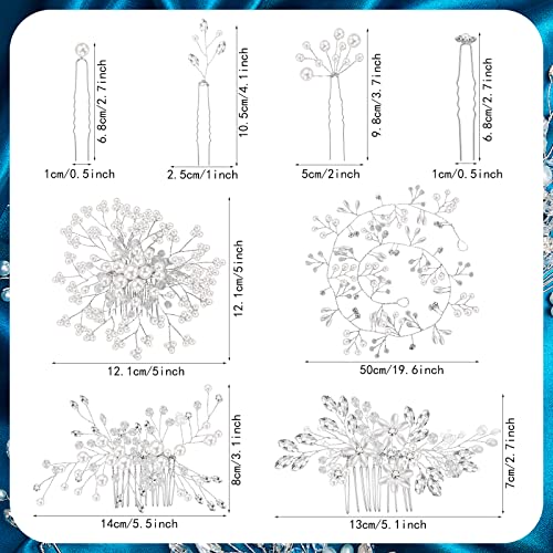 Maitys 44 Pieces Wedding Hair Accessories Faux Pearl Crystal Comb Clips U-shaped Flower Rhinestone Silver Pearl Hair Pieces for Prom Bride Bridesmaid(Delicate Style) - style: Delicate Style