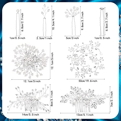 Maitys 44 Pieces Wedding Hair Accessories Faux Pearl Crystal Comb Clips U-shaped Flower Rhinestone Silver Pearl Hair Pieces for Prom Bride Bridesmaid(Delicate Style) - style: Delicate Style