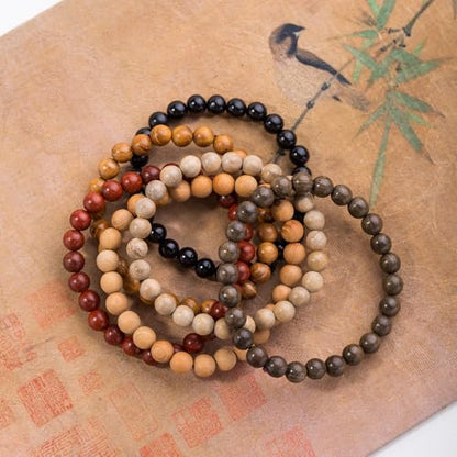 6Pcs 8mm Wooden Beaded Bracelet Bangle for Men and Women Elastic