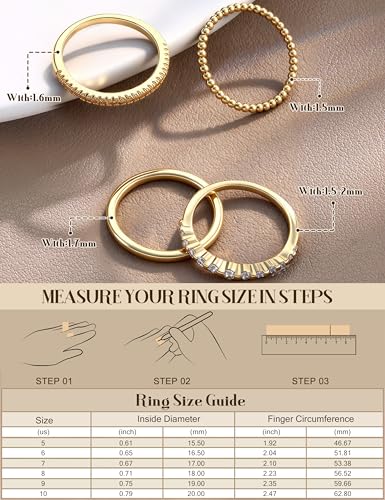 Florideco 14K Gold Plated Stackable Rings for Women Non Tarnish Dainty Cubic Zirconia Thumb Ring Set Silver Plated Stacking Set Statement Promise Band Ring Sets - color: 14K Gold-plated