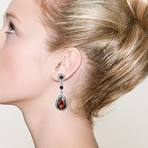 Gorgeous Austrian Crystal Rhinestone Wedding Bridal Teardrop Drop Dangle Earrings - color: Wine Red