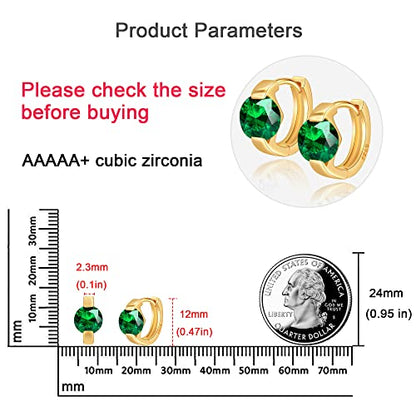 Tiny Huggie hoop Earrings for Women | 14k Gold Plated, Mini Round Cubic Zirconia, Small Simulated Diamond Huggies, Hypoallergenic Jewelry Gifts - color: Green