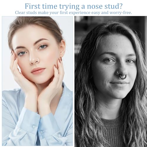 Yolev 30 Clear Nose Rings Studs Acrylic Nose Piercing Retainer Invisible Nose Stud for Work Flexible Nose Ring Retainer Nose Ring Hoop Belly Button Septum Lip Eyebrow Tongue Nipple Rings Body Jewelry