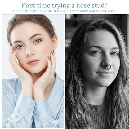 Yolev 30 Clear Nose Rings Studs Acrylic Nose Piercing Retainer Invisible Nose Stud for Work Flexible Nose Ring Retainer Nose Ring Hoop Belly Button Septum Lip Eyebrow Tongue Nipple Rings Body Jewelry