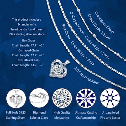 Moissanite Necklace, Women's Diamond Necklace, 'I LOVE YOU' Heart Pendant Necklace, 1-3 Carat Moissanite Pendant, 925 Sterling Silver Electroplated With 18k Gold Necklace, The Best Gift for Wife, Girlfriend, Mother and Daughter. - color: Multi layer neckl