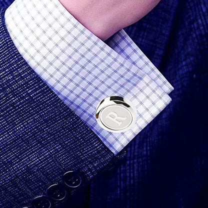 Mens Classic Stainless Steel Initial Cufflinks 26 Alphabet Initial Letter Cufflinks Business Wedding Shirts A-Z - style: R