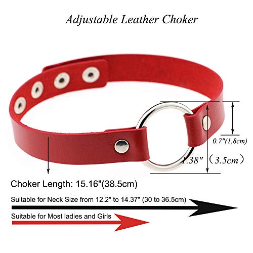 ETHOON Adjustable Leather Choker Collar Soft PU Circle Punk Choker Necklace for Women - color: red