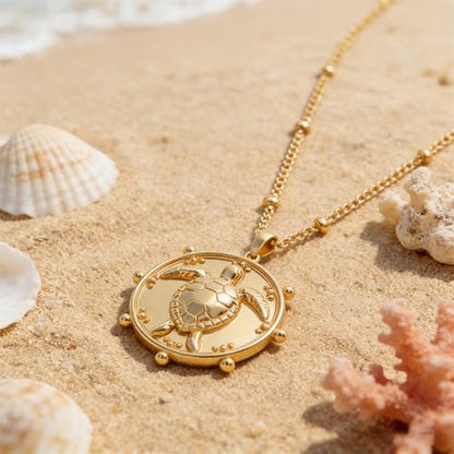 MEVECCO Dainty Pendant Layered Necklaces for Women | 18K Gold Plated Brass, 2-Piece Set With A Choker-Length Upper Layer, Wear Together Or Separately, Refined Everyday Style - style: Layer Turtle