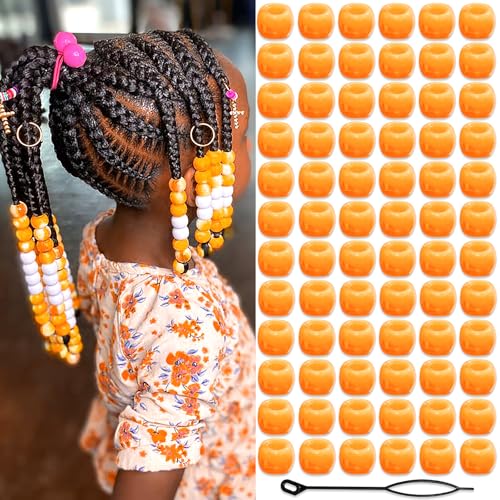 NAISKA 90Pcs Orange Acrylic Beads for Hair Cute Hair Beads for Kids Small Pony Beaded Hair Clips Tiny Hair Beads for Braids Toddler Dreadlock Beads Hair Jewelry for Girls Braid Clips Accessories - color: Orange
