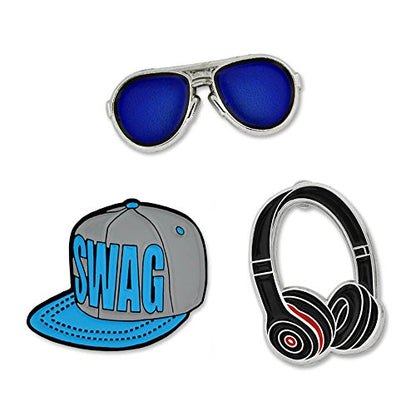 PinMart Swag Snapback Headphones Aviators Trendy Enamel Lapel Pin Set