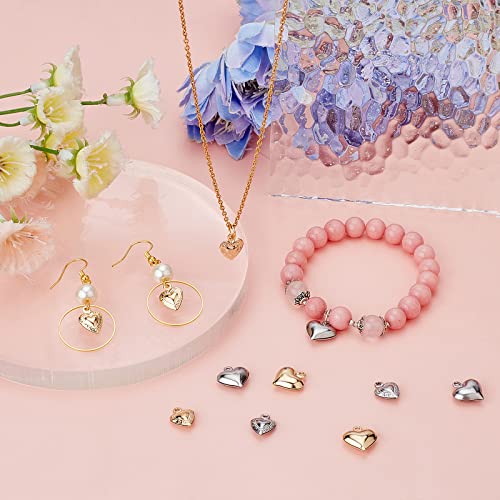 SUNNYCLUE 1 Box 120Pcs 6 Styles Valentine's Day Charms Metal Heart Charms Silver Heart Shaped Charms Gold 3D Love Charms for Jewelry Making Charms DIY Earring Necklace Bracelet Gifts Craft Supllies - color: 1 Box 120pcs 2 Colors 3d Heart Charms
