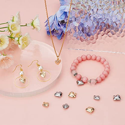 SUNNYCLUE 1 Box 120Pcs 6 Styles Valentine's Day Charms Metal Heart Charms Silver Heart Shaped Charms Gold 3D Love Charms for Jewelry Making Charms DIY Earring Necklace Bracelet Gifts Craft Supllies - color: 1 Box 120pcs 2 Colors 3d Heart Charms