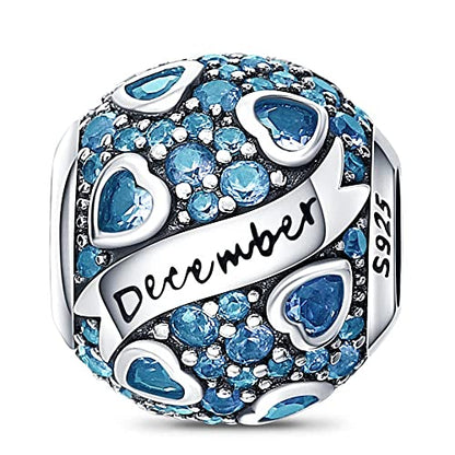 HappyStar 925 Sterling Silver Month Birthstone Charm for Bracelets Necklace，with 5A Cubic Zirconia Dangle Pendant Bead,Happy Birthday Valentine's Day - color: 12-December Birthstones