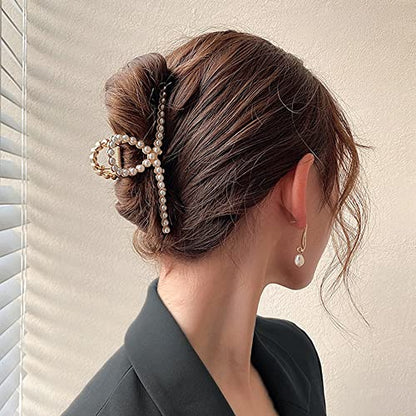 Hair Claw, Pearl Hair Clip, Strong Hold Hair Jaw Clips for Thick Hair, Fashion Hair Clips Accessories Gift for Women Girls Daughter Girlfriend - color: Small pearl hairpin
