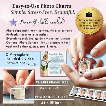 Bouquet Charm On Your Wedding Day Memorial Honoring Mom Dad Grandma Grandpa Meaningful Bridal Floral Jewelry Silver Finish Pendant Bride's Flowers Photo Frames Parent Grandparent - color: White Bead, style: My Daughter | 1 Frame