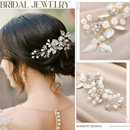 Henoyso 5 Pcs Wedding Jewelry Set for Women, Rhinestone Necklace Earrings Bracelet Headpieces Set for Bride Bridesmaid Prom - style: Elegant Style